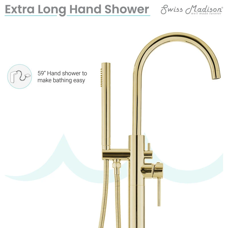 Swiss Madison Ivy Freestanding Bathtub Faucet, Brushed Gold 10 Swiss Madison Ivy Freestanding Bathtub Faucet, Brushed Gold - Image 10