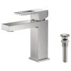 Kibi USA Cubic Single Hole Bathroom Faucet KBF1002, Brush Nickel, W/ Drain