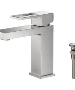 Kibi USA Cubic Single Hole Bathroom Faucet KBF1002, Brush Nickel, W/ Drain