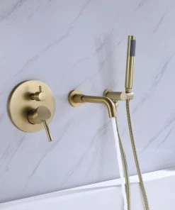 Modland Modern Dual Handle Wall Mounted Tub Spout With Handheld Shower, Brushed Gold -Moen-shop b961ac3a02aad2e3 3486 w800 h800 b0 p0