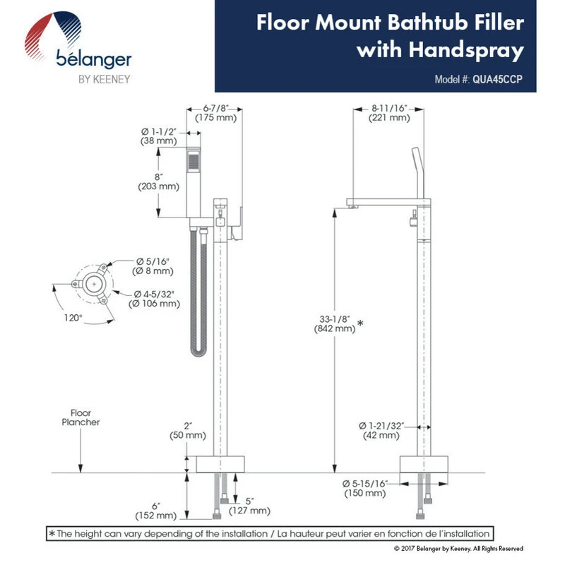 Keeney Holdings LLC Belanger QUA45 Single Handle Freestanding Tub Filler, Polished Chrome 6 Keeney Holdings LLC Belanger QUA45 Single Handle Freestanding Tub Filler, Polished Chrome - Image 6