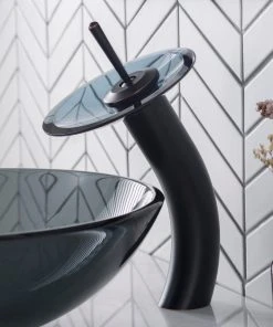 Kraus USA, Inc. Glass Waterfall Vessel Bathroom Faucet Oil Rub Bronze W Drain, Frost Black Glass -Moen-shop bd51e99d00e5e971 3125 w800 h800 b0 p0