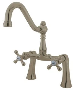 Kingston Brass 7" Center Deck Mount Clawfoot Tub Faucet, Brushed Nickel