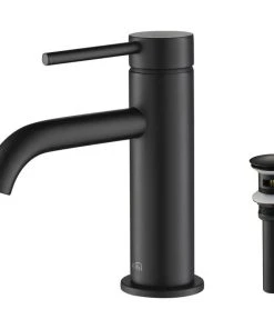 Kibi USA Circular Brass Single Handle Bathroom Faucet KBF1008, Matte Black, With Drain