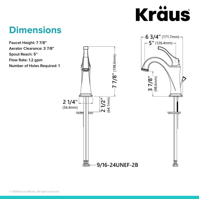 Kraus USA, Inc. Arlo Single Handle 1-Hole Bathroom Basin Faucet, Lift Rod Drain, SFS Steel 10 Kraus USA, Inc. Arlo Single Handle 1-Hole Bathroom Basin Faucet, Lift Rod Drain, SFS Steel - Image 10