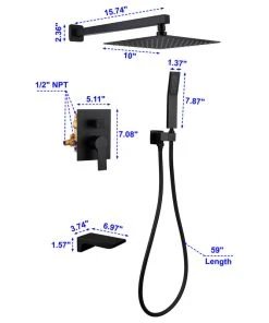 Wellfor Group LLC Wellfor Rain Shower System, 10" Waterfall Shower Head With Handheld Combo Set, B -Moen-shop c3b1926d01c52908 1421 w800 h800 b1 p0