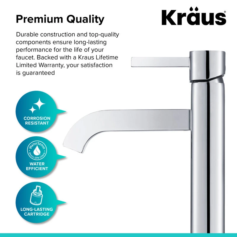 Kraus USA, Inc. Ramus Single Handle 1-Hole Vessel Bathroom Faucet, Chrome 10 Kraus USA, Inc. Ramus Single Handle 1-Hole Vessel Bathroom Faucet, Chrome - Image 10