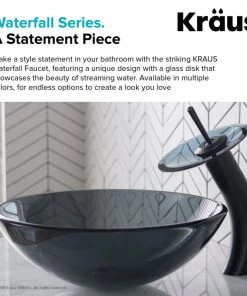 Kraus USA, Inc. Glass Waterfall Vessel Bathroom Faucet Oil Rub Bronze W Drain, Frost Black Glass -Moen-shop c551d1ed00e5e97b 3125 w800 h800 b0 p0