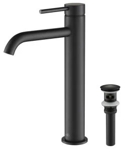 Kibi USA Circular Brass Single Handle Bathroom Faucet KBF1009, Matte Black, With Drain