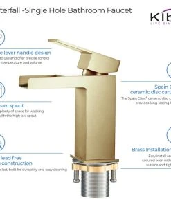 Kibi USA Waterfall Single Handle Bathroom Faucet KBF1004, Brush Gold, W/ Drain -Moen-shop c7b1352c0f1b5394 6908 w800 h800 b1 p0