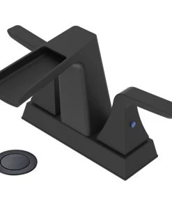 Maxwell Bathroom & Kitchen Inc 4" Centerset Waterfall Bathroom Faucet, Overflow Pop Up Drain, Matte Black