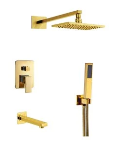 BathSelect Florence Gold Plated Wall Mount LED Rainfall Shower Set, 16"