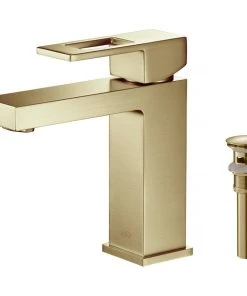Kibi USA Cubic Single Hole Bathroom Faucet KBF1002, Brush Gold, W/ Drain