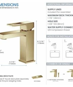 Kibi USA Cubic Single Hole Bathroom Faucet KBF1002, Brush Gold, W/ Drain -Moen-shop ce21d3da01ba2aa6 0248 w800 h800 b1 p0
