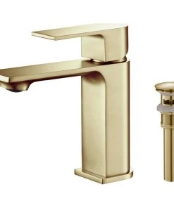 Kibi USA KIBI Mirage Single Handle Bathroom Faucet, Brush Gold, With Drain