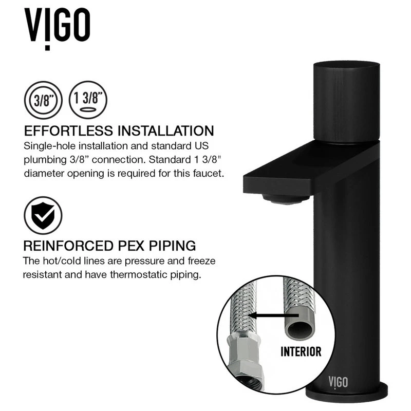 VIGO Halsey Single Hole Bathroom Faucet, Matte Black 11 VIGO Halsey Single Hole Bathroom Faucet, Matte Black - Image 11