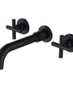Maxwell Bathroom & Kitchen Inc Two Handle Wall Mount Bathroom Sink Faucet With Rough-in Valve, Matte Black
