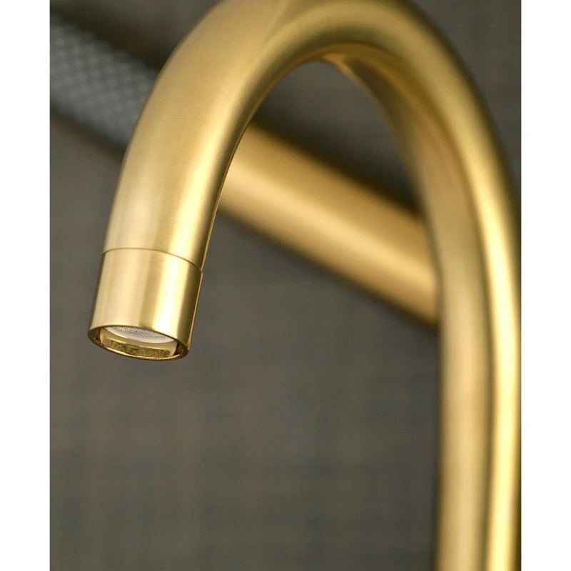 Kingston Brass Aqua Vintage 7" Adjustable Wall Mount Tub Faucet, Brushed Brass 5 Kingston Brass Aqua Vintage 7" Adjustable Wall Mount Tub Faucet, Brushed Brass - Image 5