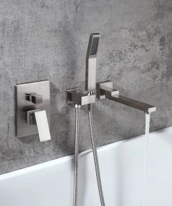 HOMARY Modern Brushed Nickel Wall Mount Swivel Tub Faucet With Handshower Solid Brass -Moen-shop d4c1a7d00e7dbea7 6238 w800 h800 b0 p0