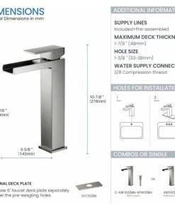 Kibi USA Waterfall Single Handle Vessel Sink Faucet, Brushed Nickel, With Drain -Moen-shop d511c66f01ba305a 1863 w800 h800 b1 p0