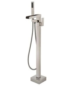 JimsMaison Single Handle Floor Mounted Freestanding Tub Filler With Hand Shower, Brushed Ni