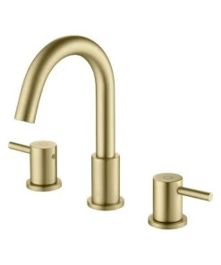 Kibi USA Circular Widespread Sink Faucet With Pop Up Drain, Brush Gold