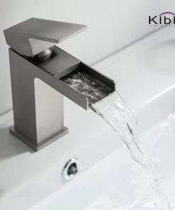 Kibi USA Waterfall Single Handle Bathroom Faucet KBF1004, Brush Nickel, W/ Drain -Moen-shop d83177680f1b5384 7386 w800 h800 b0 p0