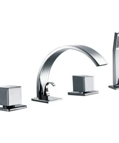 Dawn Kitchen & Bath Products, Inc Dawn 4-Hole Tub Filler, Handshower, Handles And Sheetflow Spout, Chrome