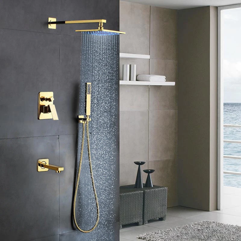 BathSelect Florence Gold Plated Wall Mount LED Rainfall Shower Set, 12" 2 BathSelect Florence Gold Plated Wall Mount LED Rainfall Shower Set, 12" - Image 2