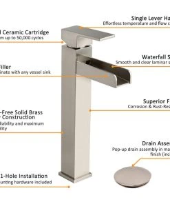 HOMARY Contemporary Single Handle Waterfall Spout Bathroom Vessel Sink Faucet, Brushed -Moen-shop da6107750013838d 4827 w800 h800 b1 p0