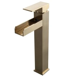 HOMARY Contemporary Single Handle Waterfall Spout Bathroom Vessel Sink Faucet, Brushed