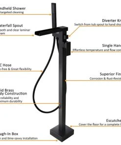 HOMARY Modern Waterfall Freestanding Bathroom Bathtub Faucet Floor Mount Tub Filler, Ma -Moen-shop db314b5700137acd 0711 w800 h800 b1 p0