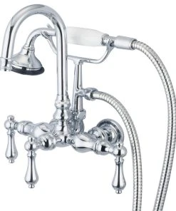 Water Creation Vintage Classic 3-3/8" Center Wall Mount Tub Faucet & Handshower, Lever Handles