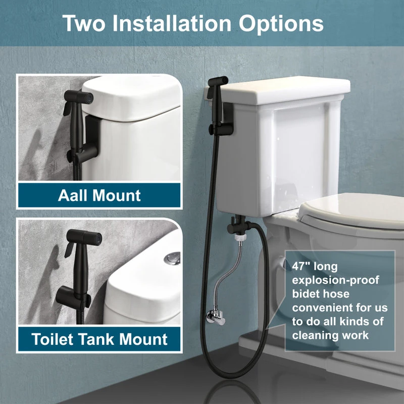 SUNRINX Modern Dual-Mount Non-Electric Handheld Bidet Toilet Sprayer Set, Matte Black 7 SUNRINX Modern Dual-Mount Non-Electric Handheld Bidet Toilet Sprayer Set, Matte Black - Image 7
