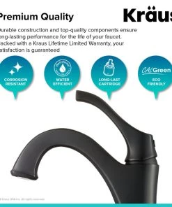 Kraus USA, Inc. Arlo Single Handle 1-Hole Bathroom Basin Faucet, Lift Rod Drain, Matte Black -Moen-shop dc71bdf000e5e71c 3160 w800 h800 b0 p0