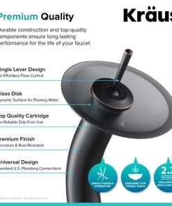 Kraus USA, Inc. Glass Waterfall Vessel Bathroom Faucet Oil Rub Bronze W Drain, Frost Black Glass -Moen-shop dd5139ee00e5e97f 3125 w800 h800 b0 p0