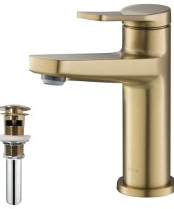 Kraus USA, Inc. Indy Single Handle 1-Hole Bathroom Basin Faucet, Drain Overflow, Brushed Gold