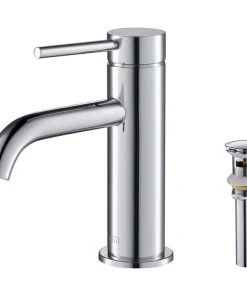 Kibi USA Circular Brass Single Handle Bathroom Faucet KBF1008, Chrome, With Drain