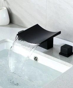HOMARY Grop Matte Black Waterfall Widespread Bathroom Sink Faucet Double Handle -Moen-shop ddc1388e0f6c6e54 5237 w800 h800 b0 p0
