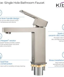 Kibi USA Cubic Single Hole Bathroom Faucet KBF1002, Brush Nickel, W/ Drain -Moen-shop dea18e130f1b51eb 7530 w800 h800 b1 p0
