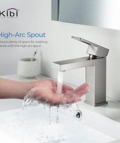 Kibi USA Cubic Single Hole Bathroom Faucet KBF1002, Brush Nickel, W/ Drain -Moen-shop df91599f0f1b51eb 7530 w800 h800 b0 p0