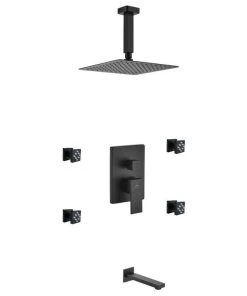 KUBEBATH Aqua Piazza Set, 8" Square Rain Shower And Tub Filler, Matte Black