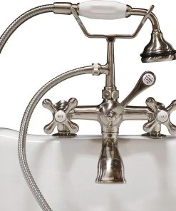The Tub Connection Clawfoot Tub Faucet, Hand-Held Shower, 2" Deck Mount Risers, Brushed Nickel