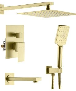 Kibi USA Cube Pressure 3-Function Shower System, Rough-In Valve, Brushed Gold