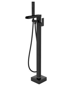 JimsMaison Single Handle Floor Mounted Freestanding Tub Filler With Hand Shower, Matte Blac