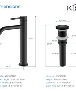 Kibi USA Circular Brass Single Handle Bathroom Faucet KBF1009, Matte Black, With Drain -Moen-shop e321c28000ca6f86 7270 w800 h800 b1 p0