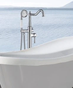 Jims Maison Freestanding Single Handle Bathtub Faucet With Shower Hose, Chrome -Moen-shop e3a1081d02443794 3004 w800 h800 b0 p0