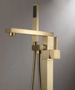HOMARY Brushed Gold Freestanding Tub Filler Floor Mount Bathtub Faucet With Hand Shower -Moen-shop e481a0dd0180f545 5318 w800 h800 b0 p0