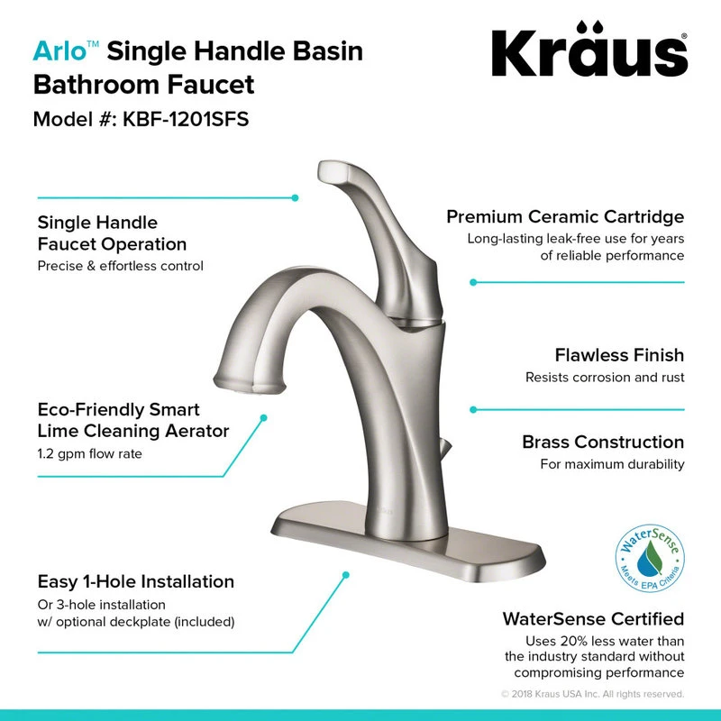 Kraus USA, Inc. Arlo Single Handle 1-Hole Bathroom Basin Faucet, Lift Rod Drain, SFS Steel 6 Kraus USA, Inc. Arlo Single Handle 1-Hole Bathroom Basin Faucet, Lift Rod Drain, SFS Steel - Image 6