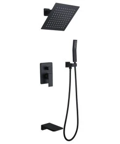 HOMARY Wall Mount 10" Rainshower Hand Shower And Tub Spout Shower System, Matte Black